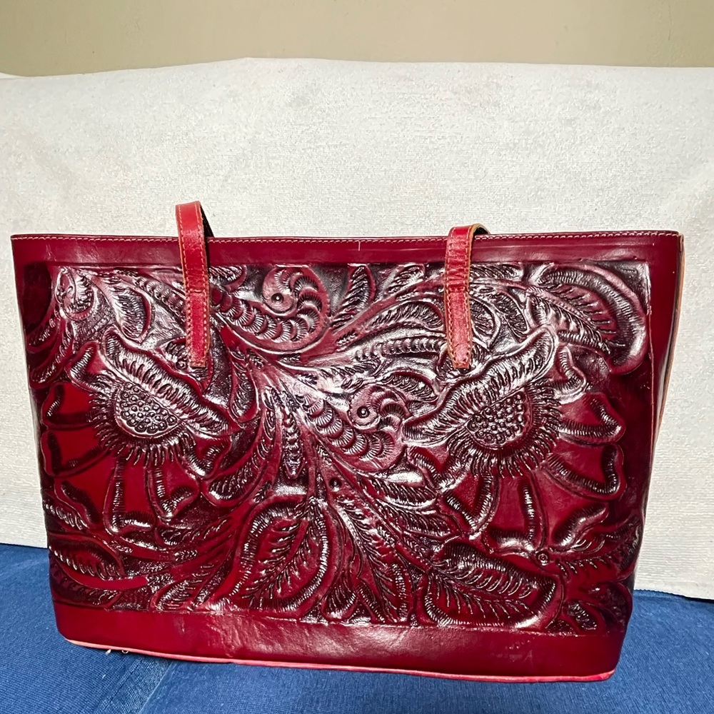 Elegant Red Embossed Leather Tote